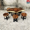 Bộ Bàn Trà 5 Ghế Đẩu Gỗ Me Tây Bàn Dài 100 Rộng 55 Dày 5 Cao 55 Ghế Đường Kính 30 Mặt Dày 5 Cao 35 (cm) 1