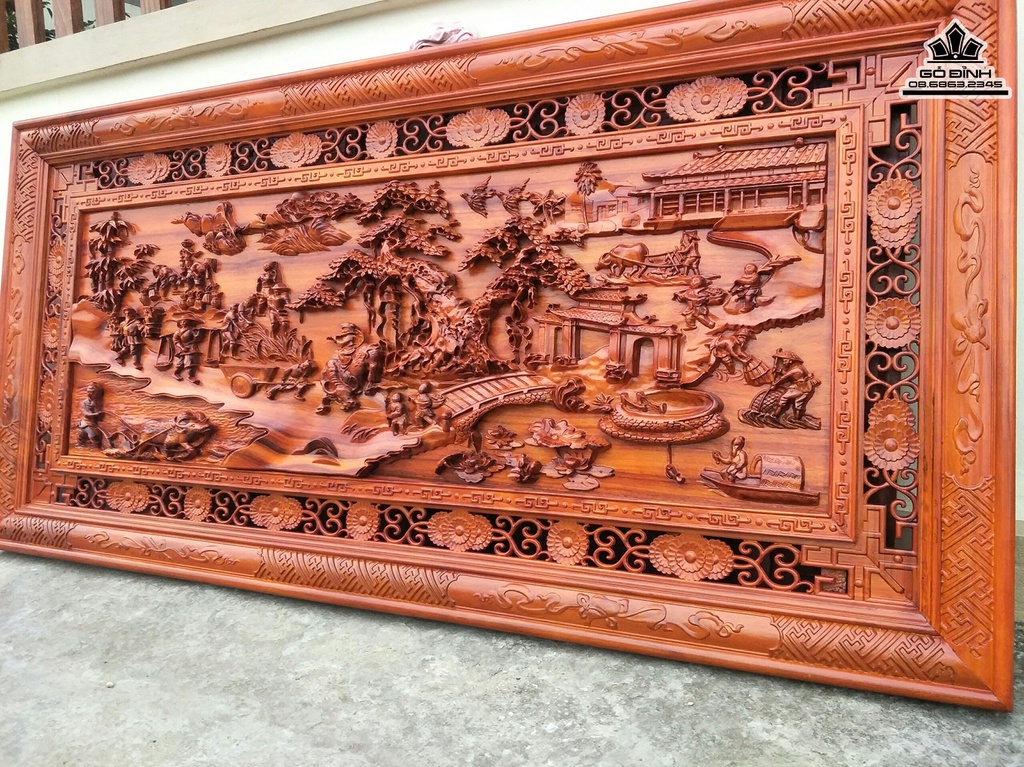Tranh Gỗ Hương Đỏ Đồng Quê Dài 217 Rộng 107 Dày 6 (cm) 0