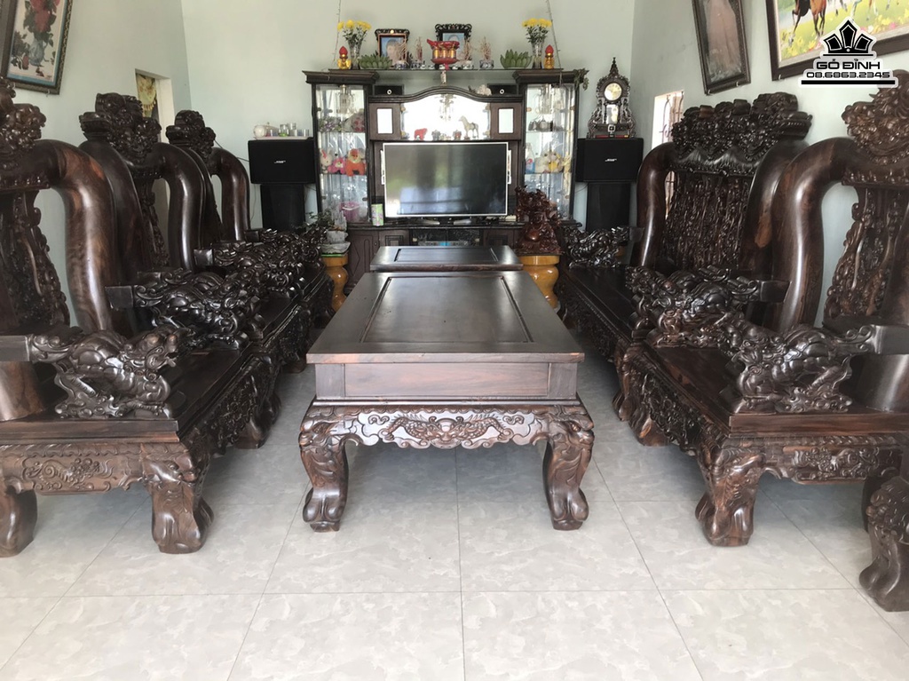 Bộ Bàn Ghế Nghê Gỗ Chiu Liu Cột 20 3