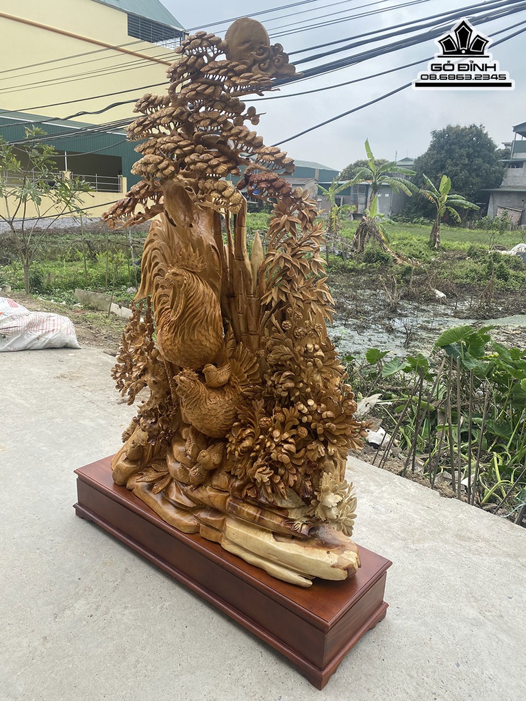 Tượng Gia Đình Gà Gỗ Hương Cao 166 Ngang 110 Sâu 35 (cm) 0