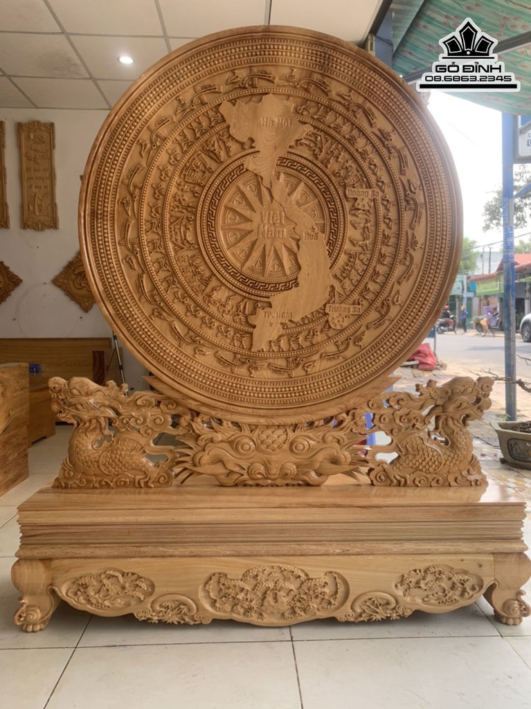 Trống Rồng Gỗ Pơ Mu Cao 150  Ngang 127 Sâu 35 Dày 4.5 (cm) 3