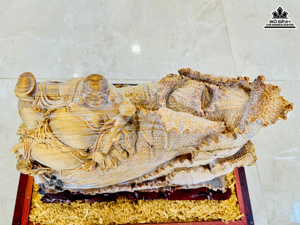 Tượng Phật Di Lặc Ngồi Bắp Cải Gỗ Hoàng Đàn Cao 30 Ngang 32 Sâu 15 (cm) 0