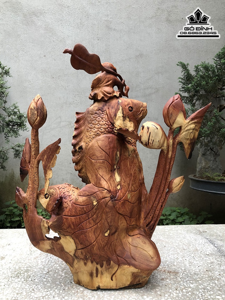 Tượng Cá Gỗ Hương Cao 70 Ngang 58 Sâu 26 (cm) 2