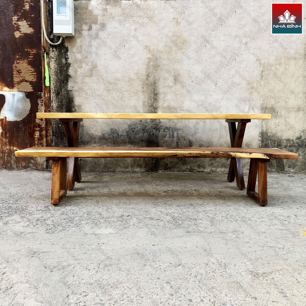 Bộ Bàn Ghế Ăn Gỗ Me Tây Nguyên Khối Dài 214 Rộng 73-84-72 (cm) 0