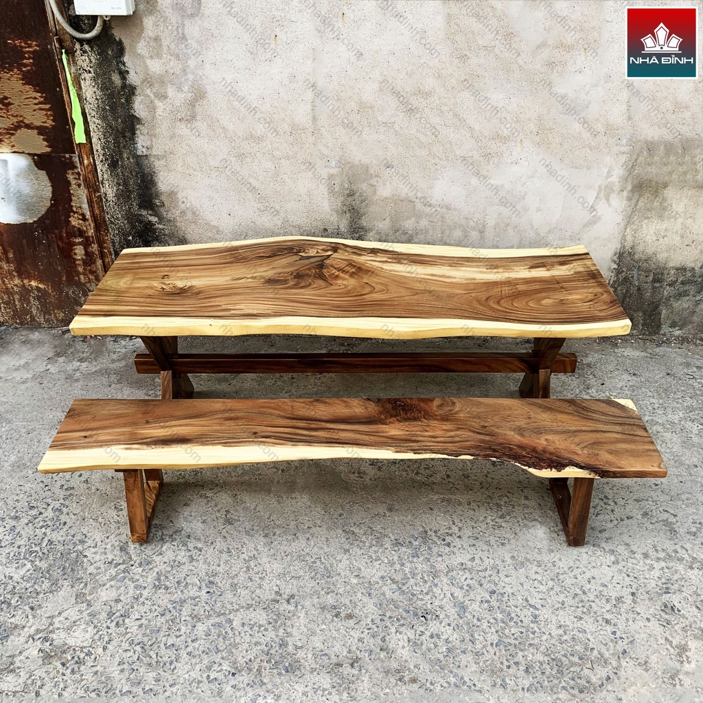 Bộ Bàn Ghế Ăn Gỗ Me Tây Nguyên Khối Dài 214 Rộng 73-84-72 (cm)2