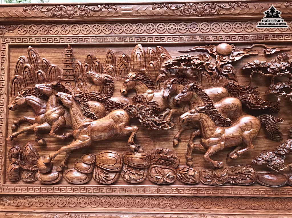 Tranh Gỗ Tranh Ngựa Bát Mã Gỗ Hương Đá Cao 83 Ngang 175 Sâu 7(cm)2