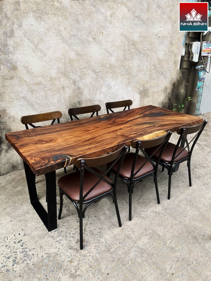 Bàn Ăn 6 Ghế Gỗ Me Tây Dài 206 Rộng 89 Cao 75 (cm) 0
