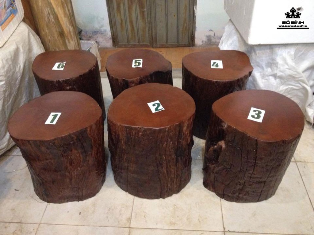 Bộ 6 Đôn Gỗ Nguyên Khối Gỗ Sao Xanh Cao 41 Mặt 37-33(cm)DS361 2
