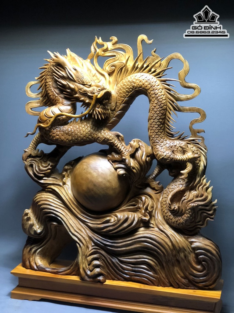 Tượng Rồng (Nhất Long) Vờn Ngọc Gỗ Xá Xị (Gù Hương) Cao 88 Ngang 67 Sâu 16 (cm) 0