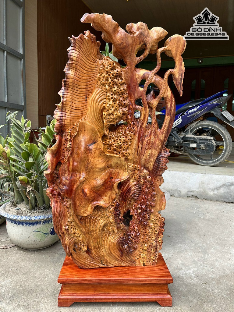Tượng Cá (Song Ngư) Gỗ Hương Việt Nguyên Khối Cao 90 Ngang 45 Sâu 20 (cm) 3
