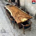 Bàn Ăn 10 Ghế Gỗ Me Tây Nguyên Khối Dài 300 Rộng 90-95 Dày 7 Cao 78 (cm)1