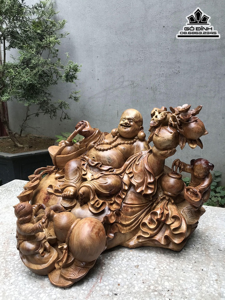 Tượng Phật Di Lặc Nhị Phúc Gỗ Hương Cao 38 Ngang 56 Sâu 48 (cm) 1