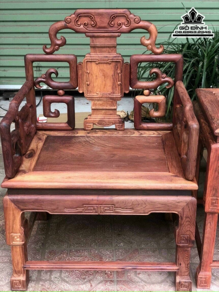 Bộ Bàn Ghế Triện Móc Gỗ Cẩm Việt  Ghế Cao 97 Ngang 67 Sâu 52 Đôn Cao 69 Ngang 38 Sâu 48 (cm) 3