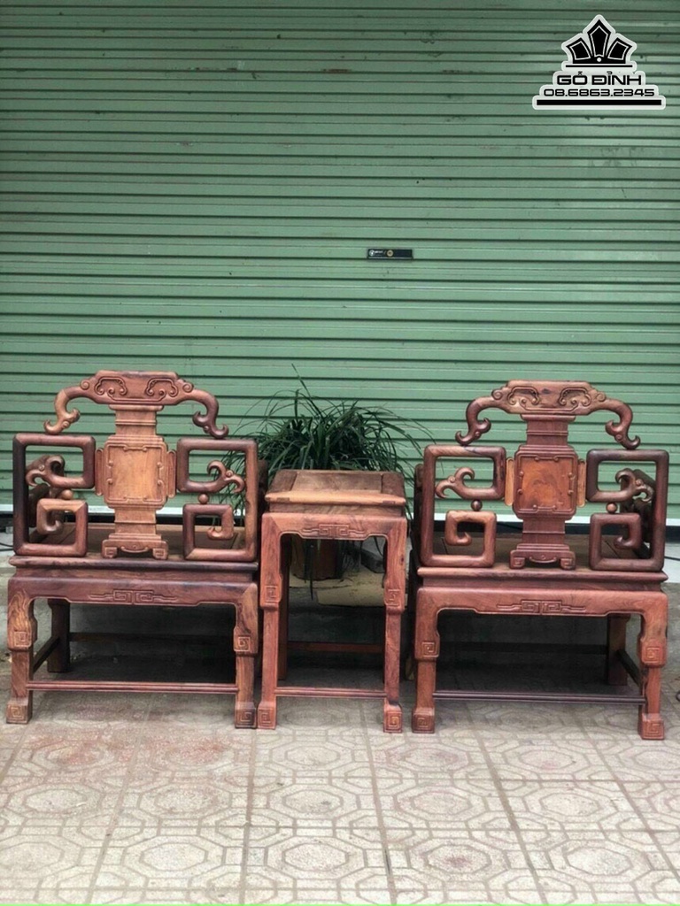 Bộ Bàn Ghế Triện Móc Gỗ Cẩm Việt  Ghế Cao 97 Ngang 67 Sâu 52 Đôn Cao 69 Ngang 38 Sâu 48 (cm) 4