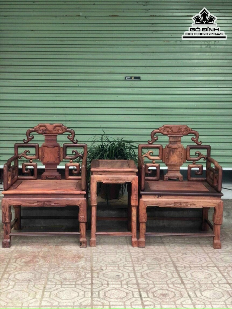 Bộ Bàn Ghế Triện Móc Gỗ Cẩm Việt  Ghế Cao 97 Ngang 67 Sâu 52 Đôn Cao 69 Ngang 38 Sâu 48 (cm)5