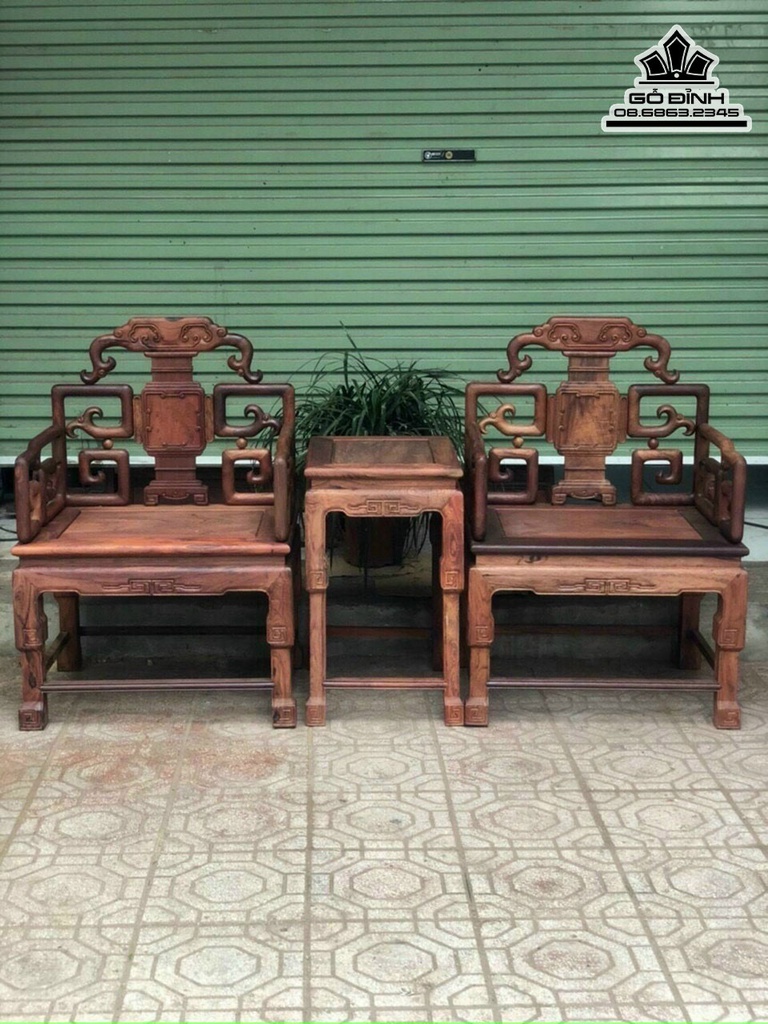 Bộ Bàn Ghế Triện Móc Gỗ Cẩm Việt  Ghế Cao 97 Ngang 67 Sâu 52 Đôn Cao 69 Ngang 38 Sâu 48 (cm) 7