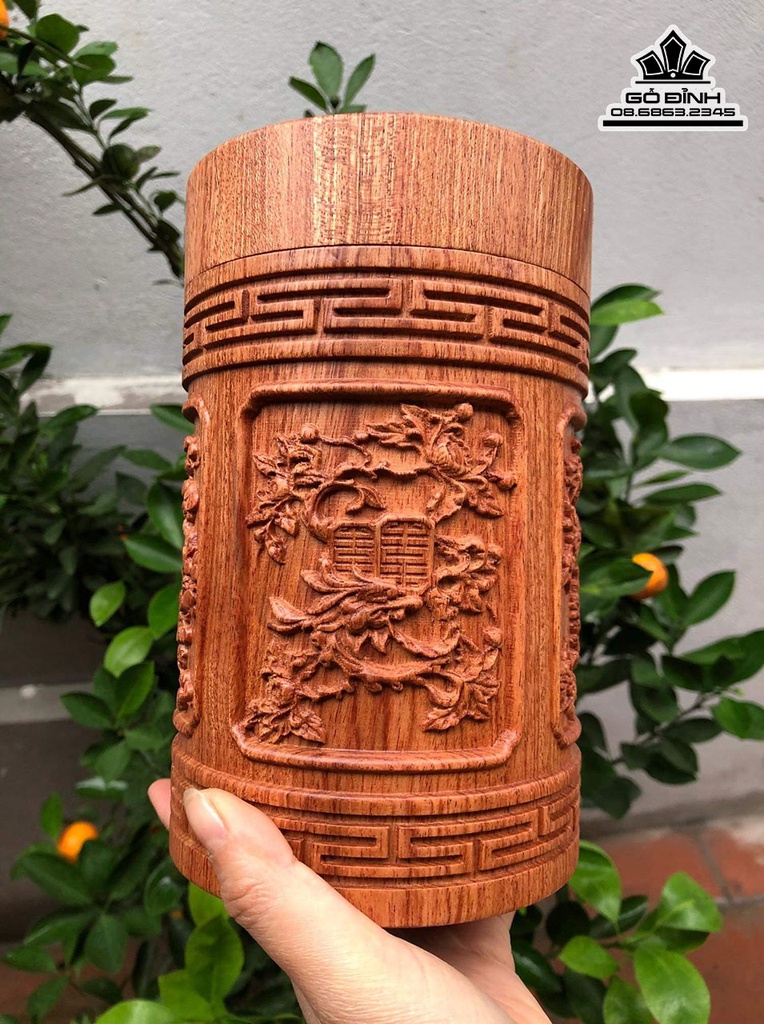 Hộp Đựng Chè Tứ Quý Gỗ Hương Cao 18 Đường Kính 11 (cm) 2