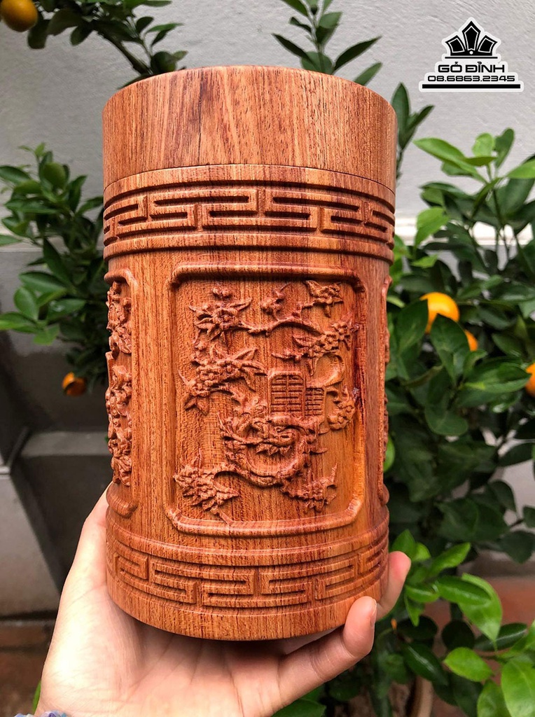 Hộp Đựng Chè Tứ Quý Gỗ Hương Cao 18 Đường Kính 11 (cm) 3