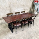 Bàn 6 Ghế Gỗ Me Tây Nguyên Khối Dài 213 Rộng 90-80-79 Dày 4,8 Cao 75 (cm) 0