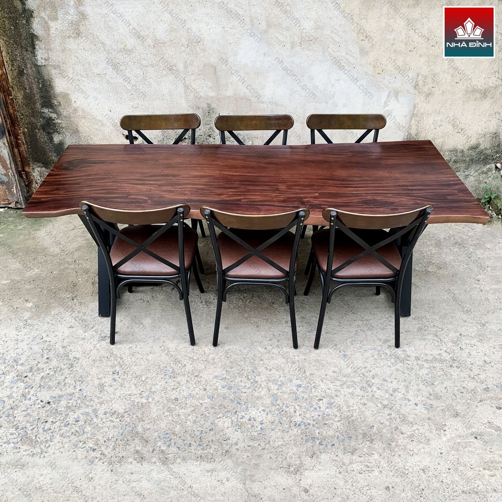 Bàn 6 Ghế Gỗ Me Tây Nguyên Khối Dài 213 Rộng 90-80-79 Dày 4,8 Cao 75 (cm) 3