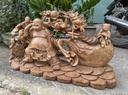 Tượng Phật Di Lặc Vác Cành Đào Kéo Bao Tiền Gỗ Nu Xá Xị (Gù Hương) Cao 40 Ngang 72 Sâu 22 (cm)2