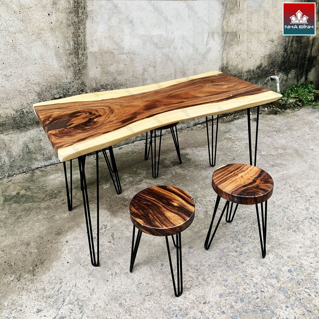 Bộ Bàn Uống Trà 4 Ghế Gỗ Me Tây Nguyên Khối Dài 123 Rộng 60-56-67 Cao 75 (cm) 0