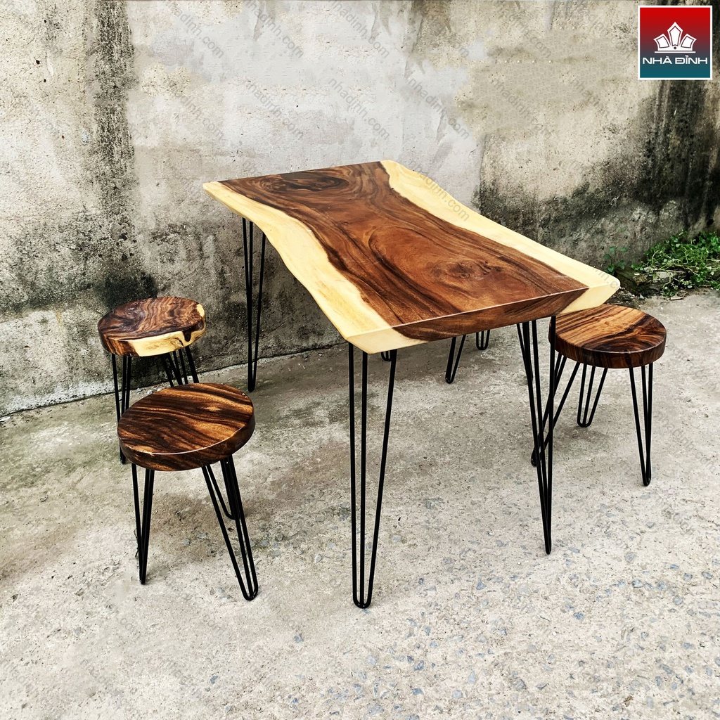 Bộ Bàn Uống Trà 4 Ghế Gỗ Me Tây Nguyên Khối Dài 123 Rộng 60-56-67 Cao 75 (cm)1