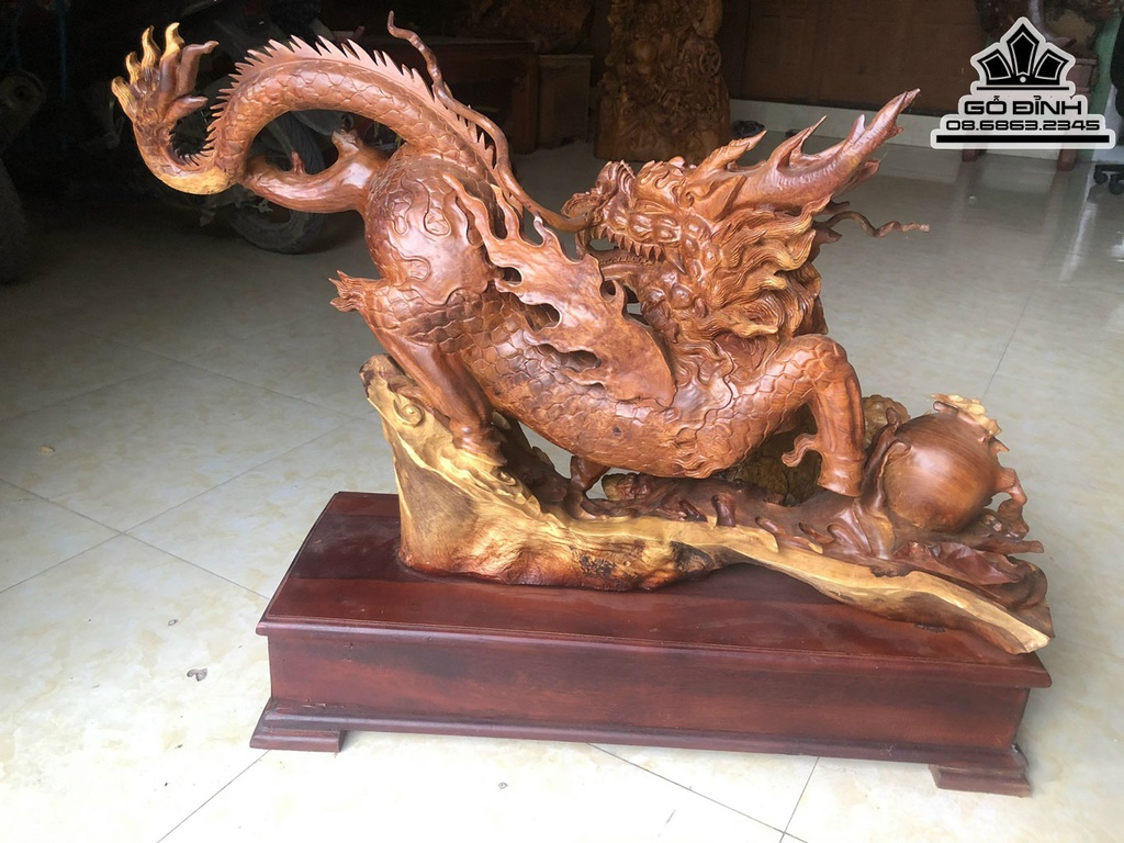 Tượng Hỏa Kỳ Lân Gỗ Hương Ôm Đá Cao 55 Ngang 98 Sâu 35 (cm) 2