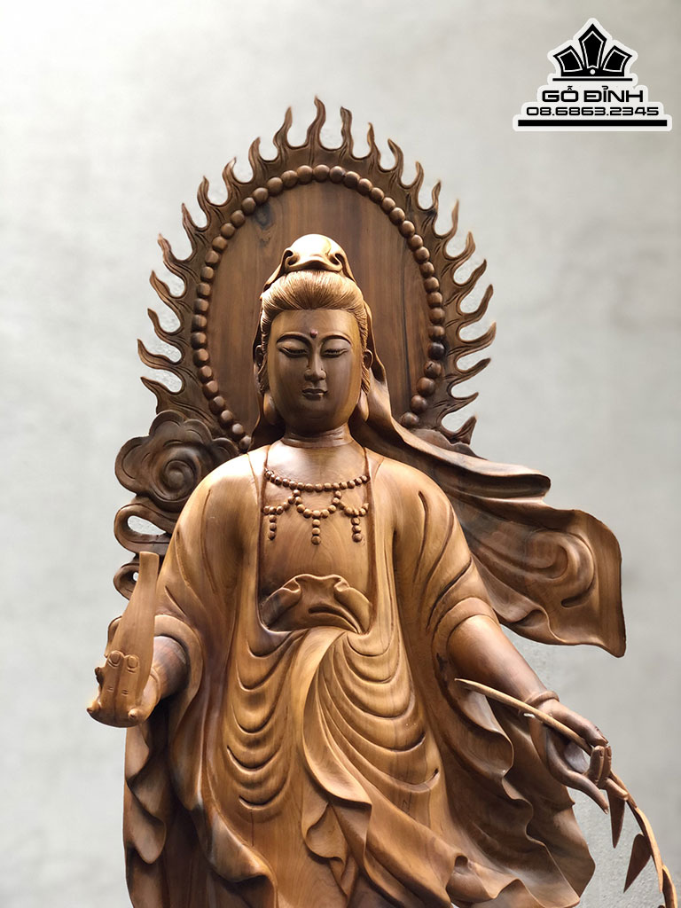 Tượng Phật Quan Âm Gỗ Bách Xanh Cao 128 Ngang 40 Sâu 31 (cm) 0
