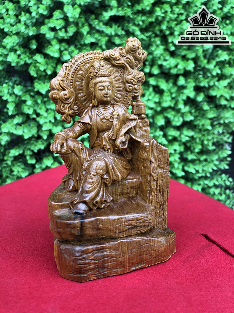Tượng Phật Quan Âm Ngồi Tự Tại Gỗ Bách Xnh Cao 15 Ngang 8 Sâu 6 (cm) 3