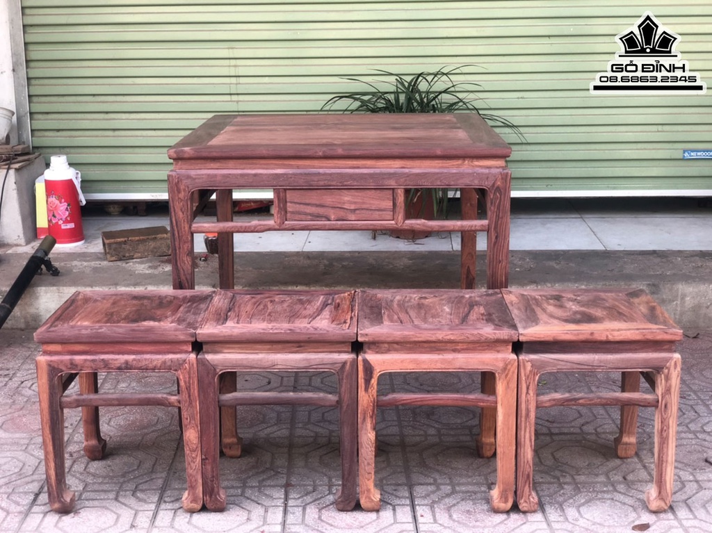 Bộ Bàn Ghế Gỗ Cẩm Việt Bàn Cao 80 Mặt 88 Ghế Cao 45 Mặt 36 (cm) 4