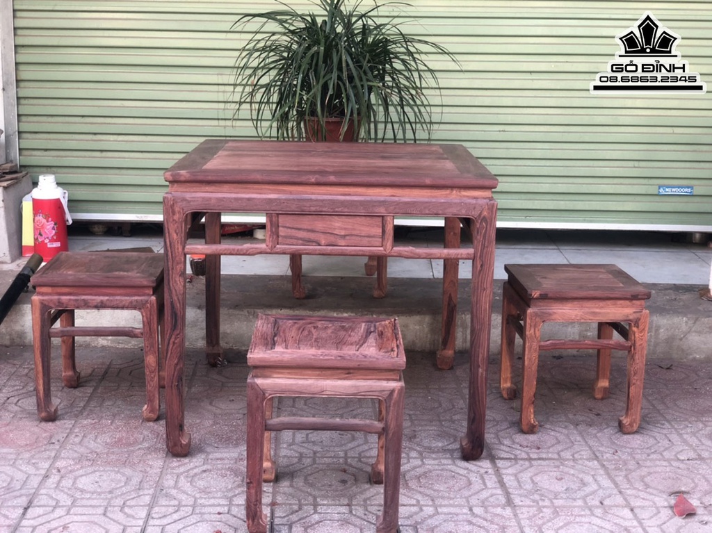 Bộ Bàn Ghế Gỗ Cẩm Việt Bàn Cao 80 Mặt 88 Ghế Cao 45 Mặt 36 (cm) 6
