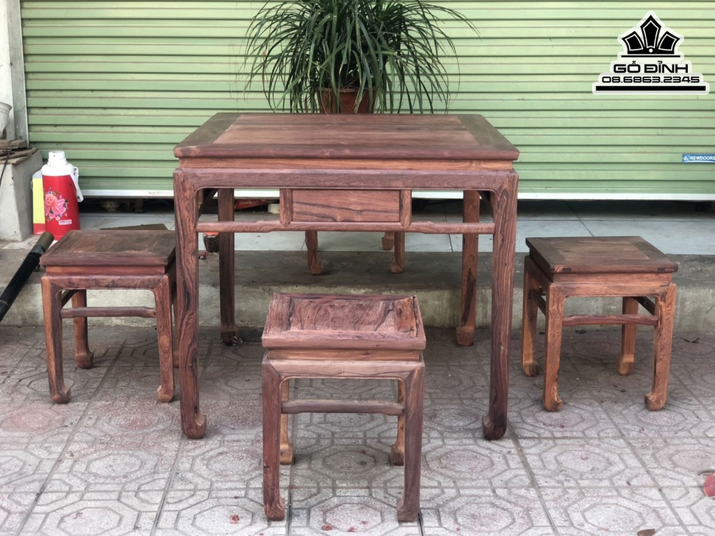 Bộ Bàn Ghế Gỗ Cẩm Việt Bàn Cao 80 Mặt 88 Ghế Cao 45 Mặt 36 (cm)7