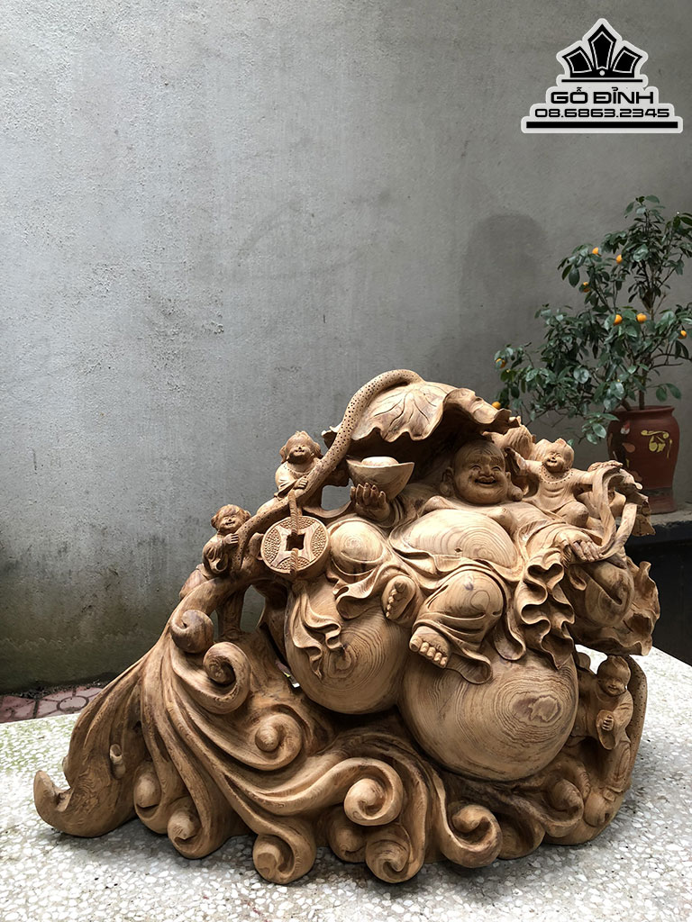 Tương Phật Di Lặc Ngũ Phúc Gỗ Ngọc Am Cao 48 Ngang 70 Sâu 30 (cm) 0