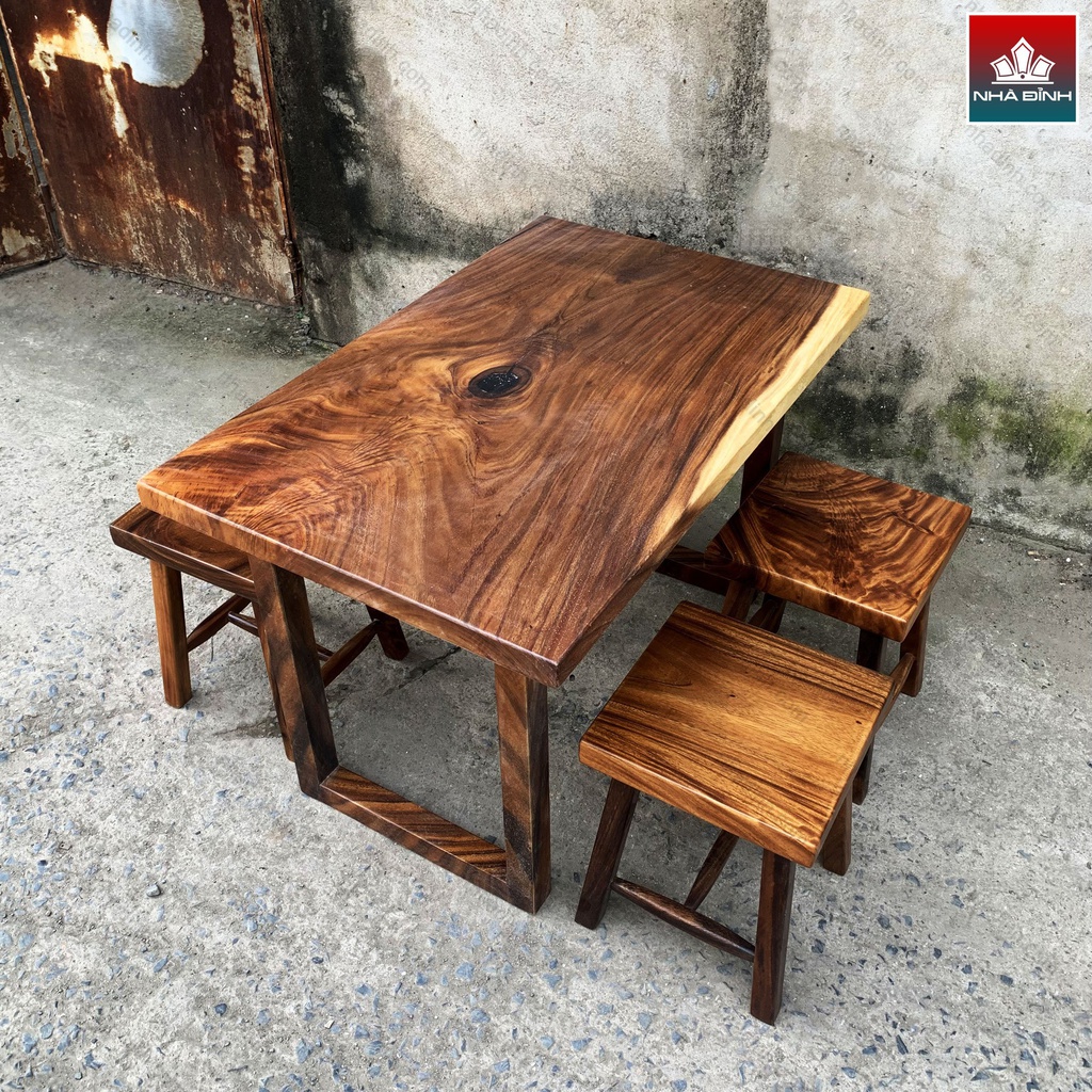 Bàn Ăn 4 Ghế Gỗ Me Tây Nguyên Khối Cao 75 Dài 109 Rộng 69 (cm)1