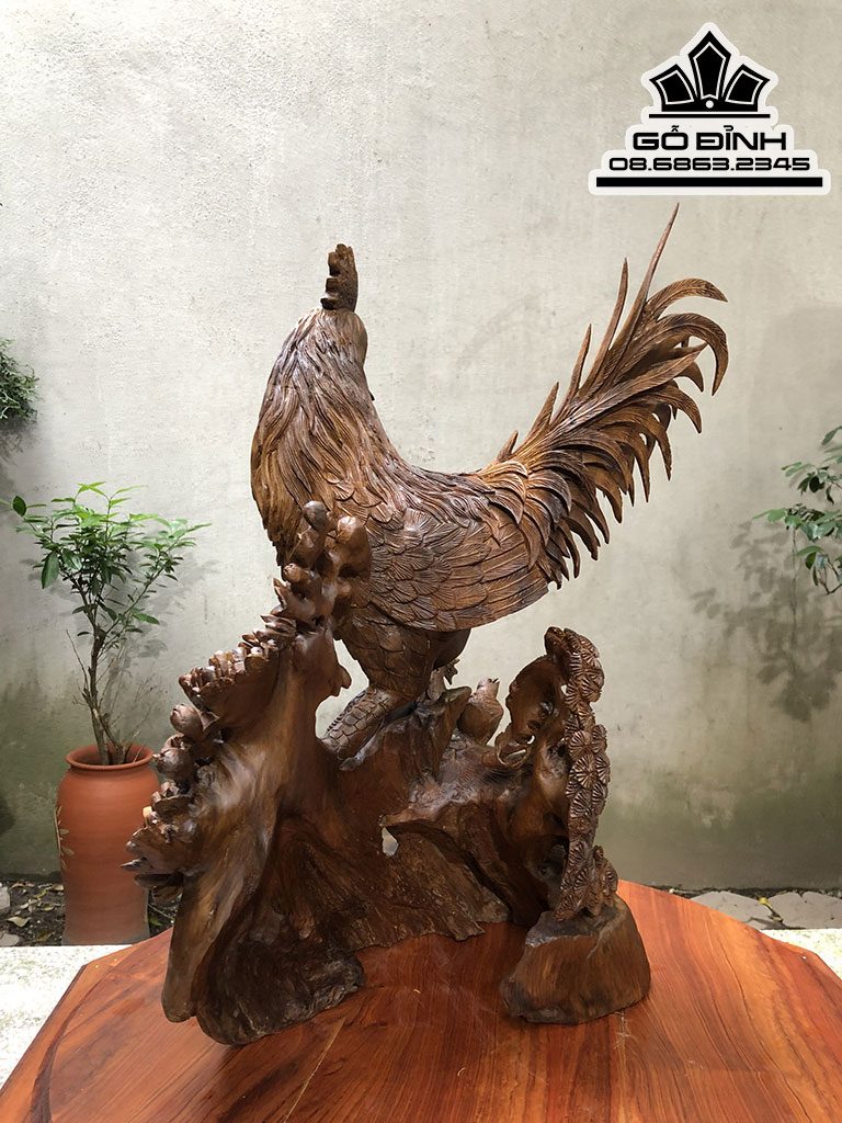 Tượng Gia Đình Gà Gỗ Bách Xanh Cao 62 Ngang 46 Sâu 40 (cm) 0