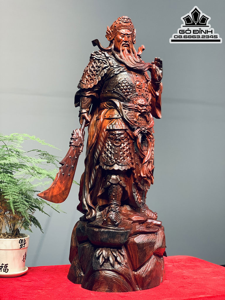 Tượng Quan Công Cầm Đao Gỗ Trắc Cao 65 Ngang 23 Sâu 23 (cm) 7