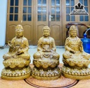 Tượng Tam Thế Phật Để Ô Tô Gỗ Bách Xanh Cao 15 Ngang 8.5 Sâu 8.5 (cm) 2