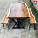 Bàn Ăn 2 Băng Ghế Gỗ Me Tây Dài Khối Dài 132 Rộng 88-89 Dày 7 (cm) 0