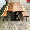 Bàn Ăn 2 Băng Ghế Gỗ Me Tây Dài Khối Dài 132 Rộng 88-89 Dày 7 (cm)1