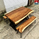 Bàn Ăn 2 Băng Ghế Gỗ Me Tây Dài Khối Dài 132 Rộng 88-89 Dày 7 (cm)2