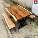 Bàn Ăn 2 Băng Ghế Gỗ Me Tây Dài Khối Dài 132 Rộng 88-89 Dày 7 (cm)