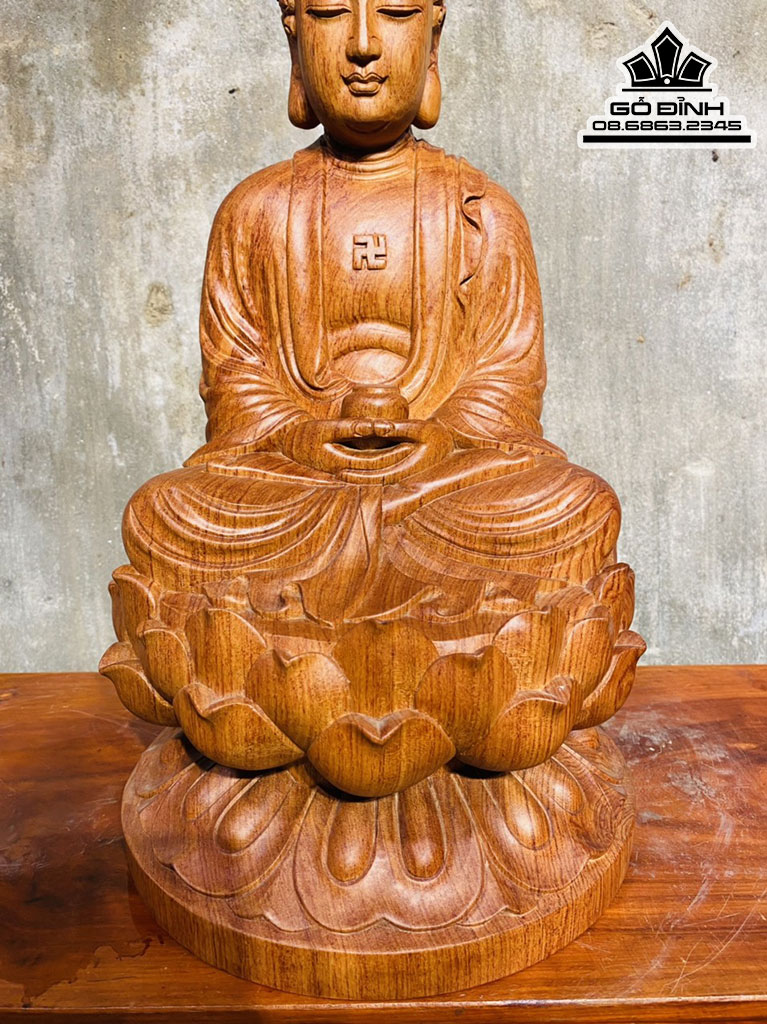 Tượng Phật A Di Đà Gỗ Hương Đá Nguyên Khối Cao 40 Ngang 23 Sâu 23 (cm) 2