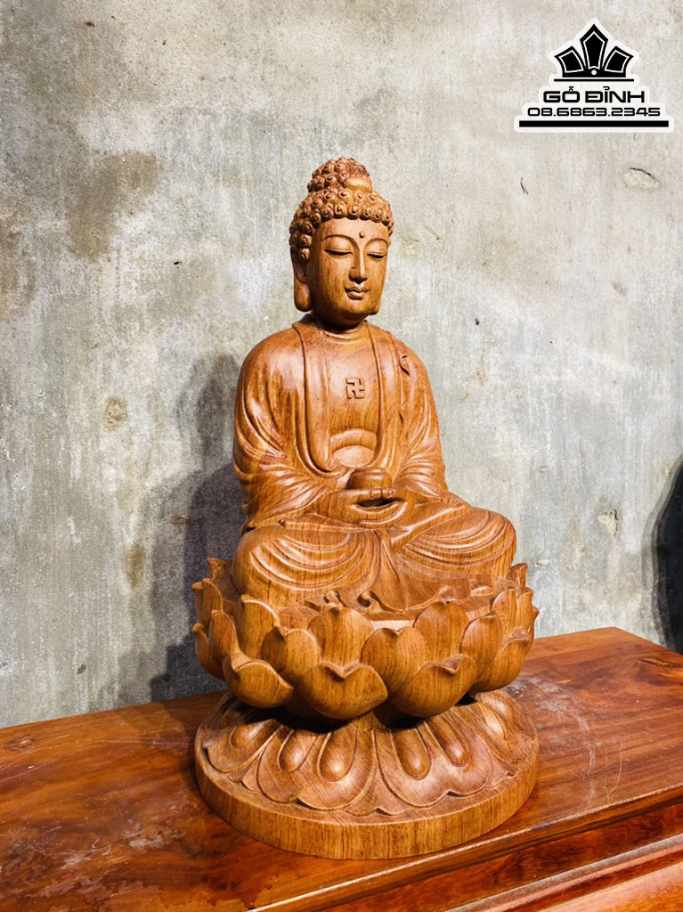 Tượng Phật A Di Đà Gỗ Hương Đá Nguyên Khối Cao 40 Ngang 23 Sâu 23 (cm) 3
