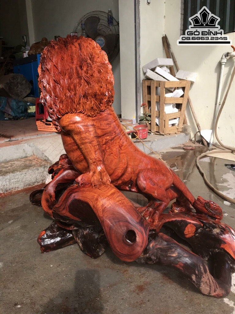 Tượng Sư Tử Gỗ Hương Việt Nguyên Khối Cao 75 Ngang 78 Sâu 55 (cm) 2