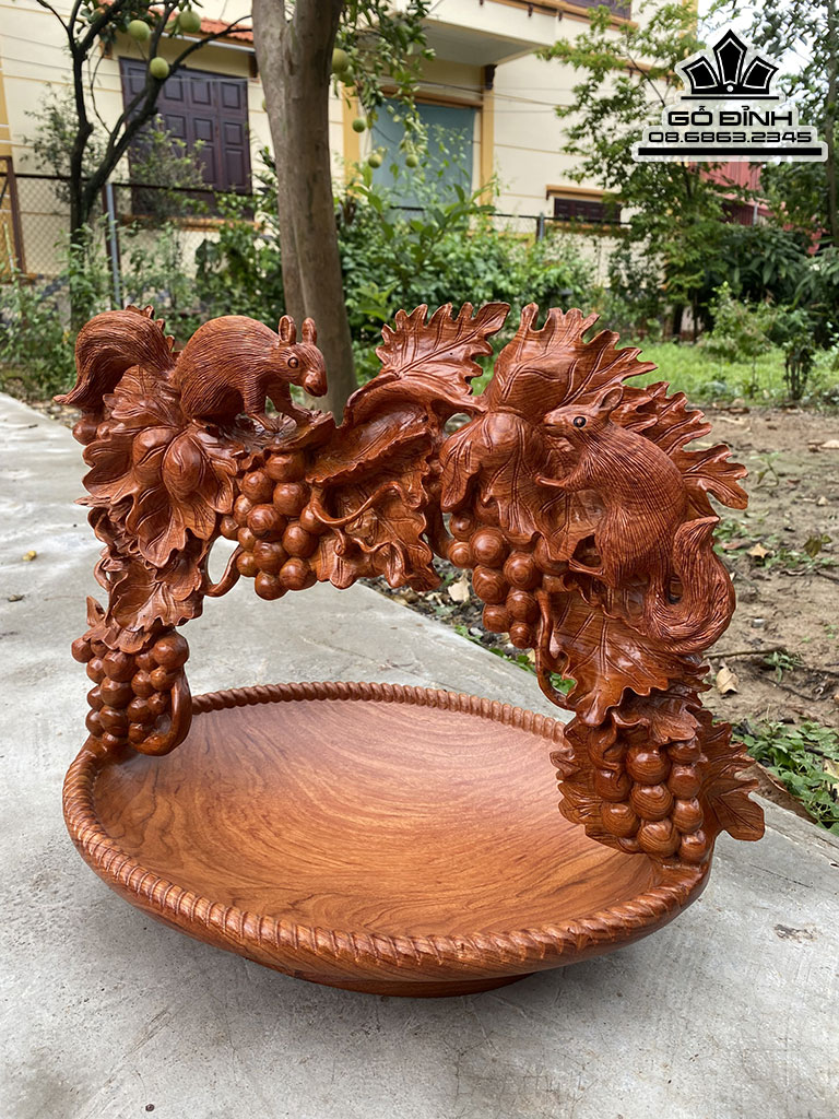 Giỏ Đựng Trái Cây Nho Sóc Gỗ Hương Đá Cao 35 Ngang 43 Sâu 30 (cm) 0
