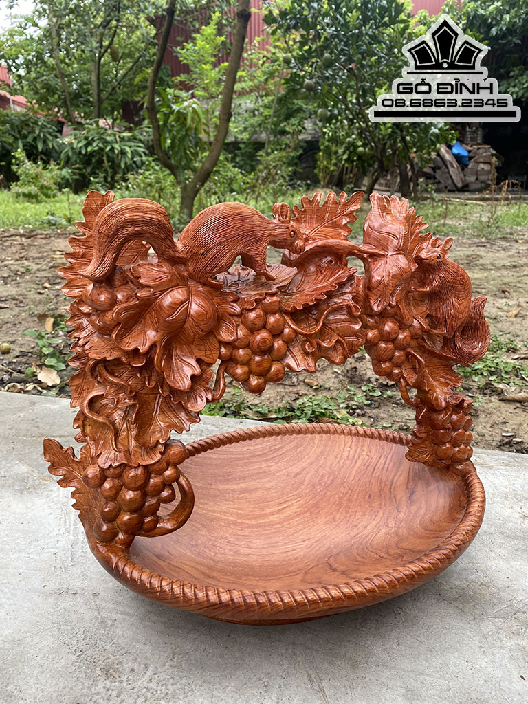 Giỏ Đựng Trái Cây Nho Sóc Gỗ Hương Đá Cao 35 Ngang 43 Sâu 30 (cm) 2