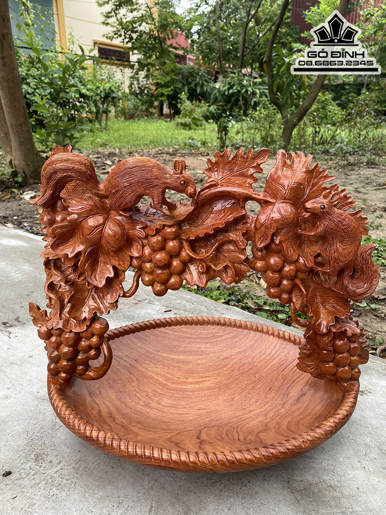 Giỏ Đựng Trái Cây Nho Sóc Gỗ Hương Đá Cao 35 Ngang 43 Sâu 30 (cm) 3