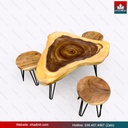 Bộ Bàn Trà 3 Ghế Gỗ Me Tây Nguyên Khối Dài 91 Rộng 67 Cao 45 (cm) 0