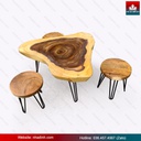 Bộ Bàn Trà 3 Ghế Gỗ Me Tây Nguyên Khối Dài 91 Rộng 67 Cao 45 (cm) 1